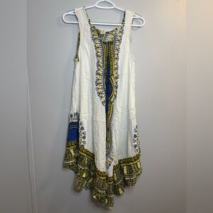 Bohemian High Low Dress with Blue and Yellow Accents